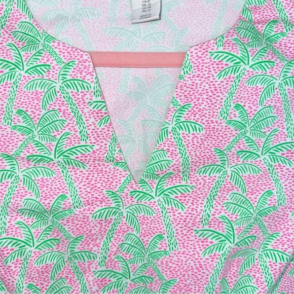 C&C California Pink Green Palm Tree Print Sleeveless Shift Dress V-Neck - Picture 7 of 10